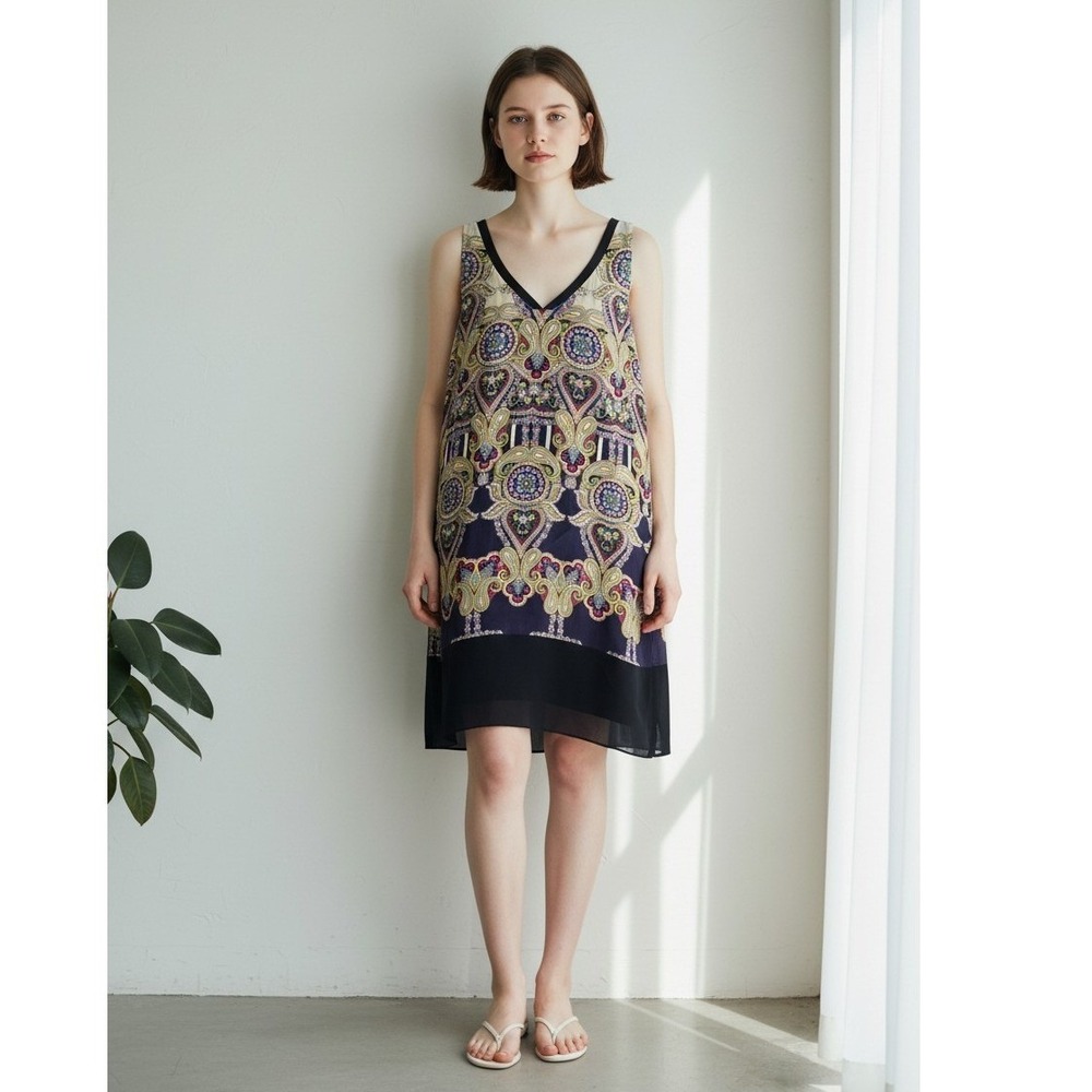 Leifsdottir Anthropologie Silk Paisley Shift Dress 10 Sleeveless Boho Women's